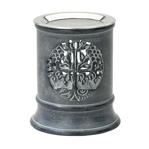 Handmade Soapstone Incense Burner with Tealight | Height 3.93 Inch | Natural Material | Tree of Life - World Tree Motif | Unique Gift for Aromatherapy and Bohemian Home Décor
