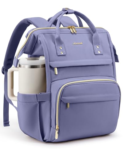 Image of LOVEVOOK Laptop Backpack for Women with Giant Tumbler Holder Pocket,17 inch Waterproof Travel Backpack Purse Computer Laptop Bag,Professional Work College Nurse Teacher Backpack Daypack,Grayish Blue