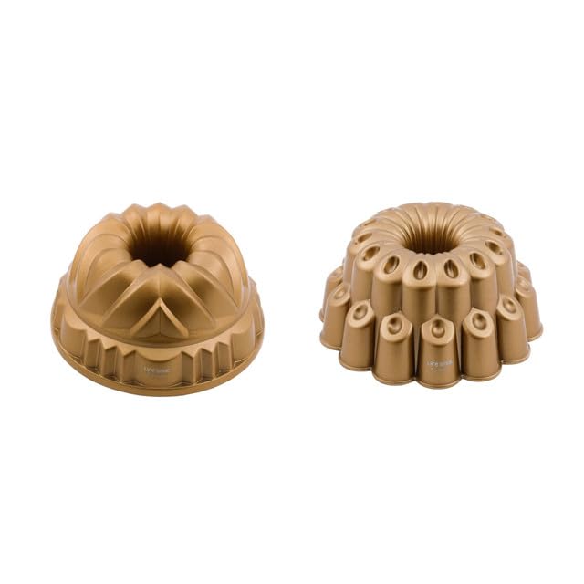Life Smile Bundt Pan Set | Aluminium Non-Stick Cake Mold Set | Oven Safe | Easy Food Release & Clean Up | Gold-NCK-G-MIX-2-12