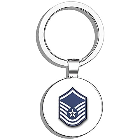 HJ Media US Air Force Master Sergeant (No Diamond) Military Veteran USA Pride Served Metal Round Metal Key Chain Keychain Key Ring Cover