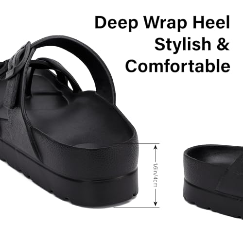 Image of TIKVAW Womens Arch Support Platform Sandals Comfort Slides Thick Soles Flat Sandals With Adjustable Buckle & Ultra Cushion
