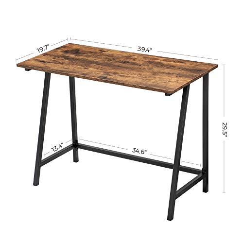 Image of VASAGLE 39-Inch Computer Desk, Small Workstation with Iron Frame Top | Writing Study Desk for Home Office, Easy Assembly, Stable, Space-Saving, Industrial, Rustic Brown, ISLAND Collection ULWD40X