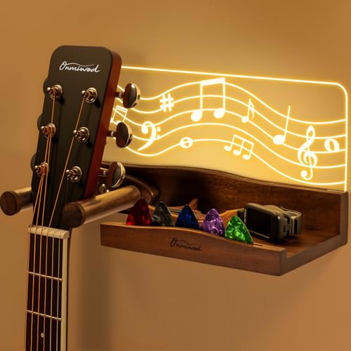 Onmiwod Guitar Wall Mount with LED Lights, Light up Guitar Wall Hangers with Shelf and Pick Holder...