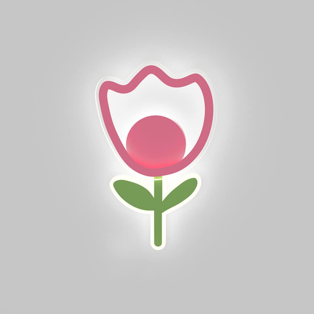 SXSCARKX Cartoon LED Wall Light Fairy Sconce Tulip Children's Room Lamp, 15W Girls Bedroom Mount Lighting Fixture, Modern Bedside Sconces Kindergarten Lamps (Color : Red-6000k)