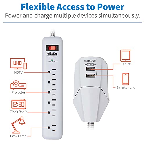 Tripp Lite Protector Eléctrico con 7 Tomas y 2 Puertos USB, Cable 6 pies, Color Gris Claro modelo TLP616USB miniatura 5