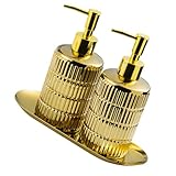 ibasenice Porte-Lotion Américain en Céramique Léger Plateau, Ensemble de 2 Bouteilles Anti-Fuite pour Shampoing et Savonnette Liquide, Design Pratique pour Salle de Bain