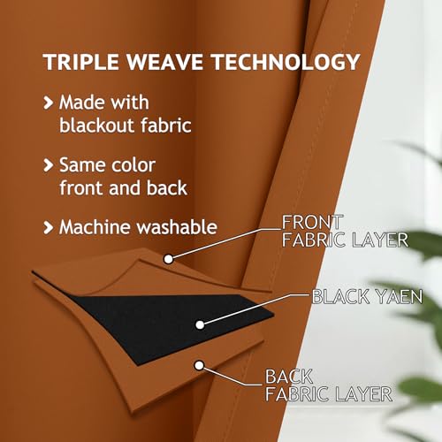 Image of COSVIYA Grommet Room Darkening Brunt Orange Curtains 72 inch Length | Thick Polyester Blackout Light Blocking Insulated Thermal Curtain Drapes for Bedroom /Living Room,2 Panels,52x72 inches