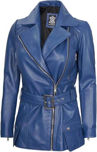 Decrum Asymmetrical Womens Leather Jacket - Belted Style Real Lambskin Leather Jackets For Women