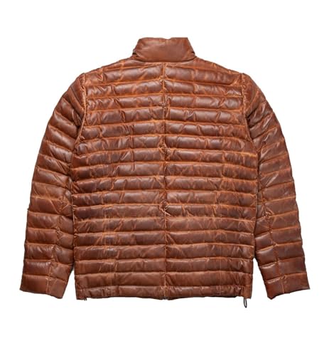 Zulin Mens Brown Puffer Leather Jacket - Brown Dristressed Down Puffer Genuine Leather Jacket3