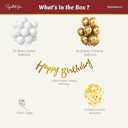 Image of Special You Birthday Decoration Items for Girls, Women, White & Golden Balloons for Decoration, Birthday Balloons for Decoration, Happy Birthday Decoration, Birthday Celebration Kit - 36 Items