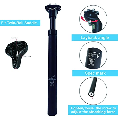 RUJOI Bike Seat Posts,Bike Adjustable Suspension Seatpost 27.2mm 31.6mm Alumium Seatpost for MTB Road Bike,Quick Release seatpost clamp Included - Image 3
