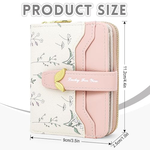 Small Wallet Womens Pink Flower Cute Wallet's Women Mini Wallets for Ladies Slim Change Purse for Ladies Bifold Wallet Womens With Zipper Coin Pocket Purses Card Holder for Women2