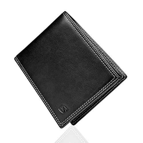 SERASAR |Men's Leather Wallet [Space] with RFID Protection | Black/White | Real leather | 12 card slots | Including gift box | Great gift idea | Men's Purse | Leather Pouch