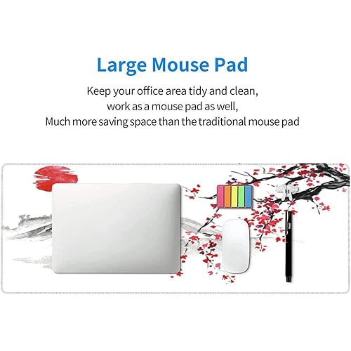 Image of Printed Gaming Mousepad - Premium Stitched Edges, Smooth Surface,Size 11x23 inches, Non-Slip Rubber Base - Ideal for Office & Gaming Setup (Japanese Sumi-E Painting)