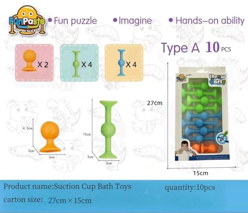 Suction Bath Toys for Preschooler - 10 Pcs Sensory Suction Cup Toys for Kids, Stress Relief Fidget Toys Bathtub Toys for Travel and Bath Time, Perfect for Fine Motor Skills and Creativity