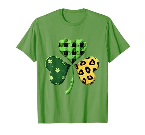 Lucky Shamrock Leopard Plaid Clover Día de San Patricio Mujer Camiseta