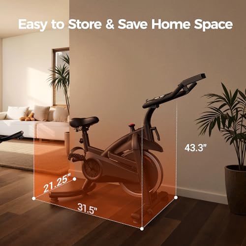 CURSOR FITNESS Exercise Bike, Quiet Belt Drive Stationary Bike for Home with 0-100 Resistance & App, 300 LB High Carbon Steel Training Bike, Indoor Cycling Bike with Tablet Holder and Heart Rate 5