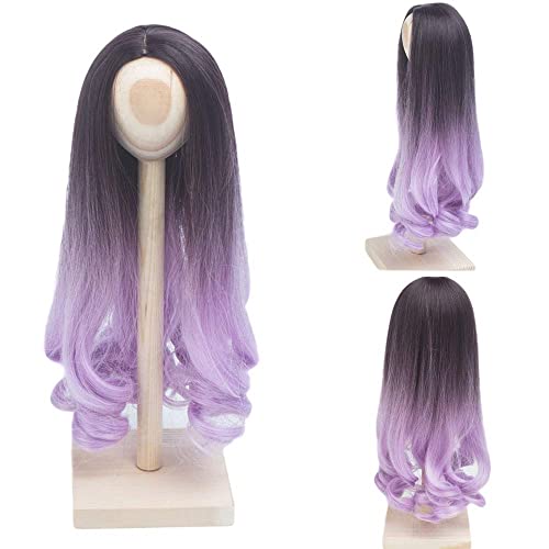 MUZIWIG BJD Doll Wig Heat Resistant Fiber Long Deep Wave Curly Ombre Black Light Purple Doll Hair BJD Doll Wig for 1/3 BJD SD Wig (Black Light Purple)
