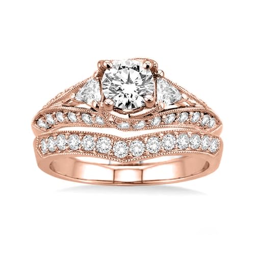 10K/14K/18K Gold 1.0-6.0 CT Round Cut Moissanite/Diamond/Lab Created Diamond Bridal Set Wedding Rings D-VVS1 Clarity Lab Grown Diamond Wedding Band Ring Sets for Women