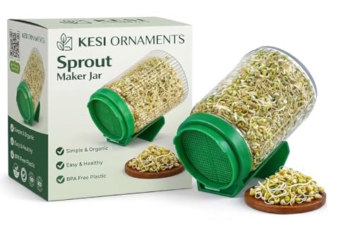 Image of KESI ORNAMENTS Sprouts Maker Jar - Durable & Reusable Sprouter for All Seeds and Beans, BPA-Free with Mesh Lid for Airflow, Odor-Free, Easy Drainage, and Hygienic Design - Green