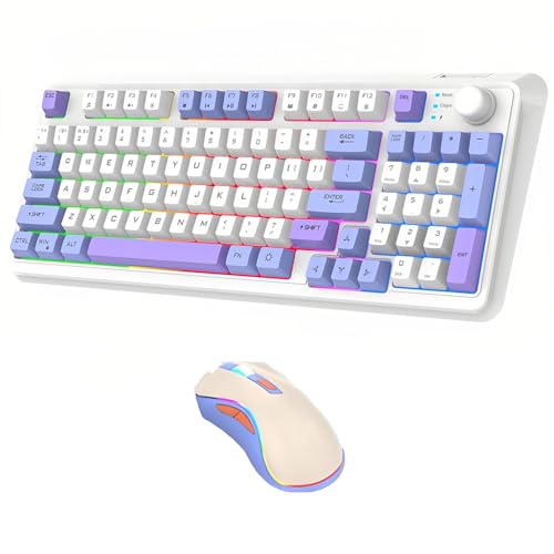 Teclado y ratón inalámbricos premium recargables con control de volumen integrado color blanco