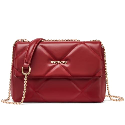 BOSTANTEN Shoulder Bag for Women Small Purse Vegan Leather Quilted Crossbody Bags With Chain Trendy Ladies Handbags