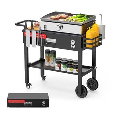 LS'BABQ Portable Outdoor Grill Table, Folding Grill Stand for Blackstone 17"/22" Griddle, Camping BBQ Prep Grill Cart for Blackstone Griddle Stand and Ninja Grill, Large Space Grill Stand with Wheels