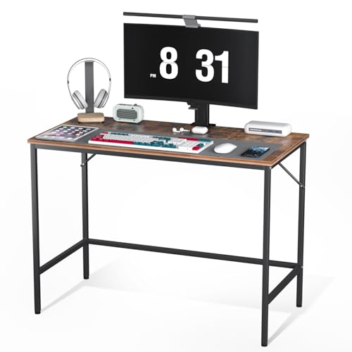 Computer Desk, 100*50*75 cm Study Writing Desk, Compact Save Space Small Home Office Laptop Work Desk, Simple Assembly PC Gaming Desk with Adjustable Feet Pads, Black Metal Frame Computer Table