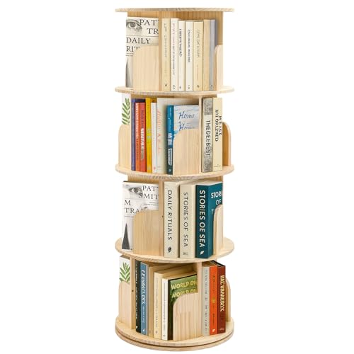Dhouse Bücherregal Kinder, drehbares Kinderregal mit 4 Ebenen, Drehbares Bücherregal aus Holz Bücher Regal Kinderzimmer Wohnzimmer, Drehregal Spielzeugregal Standregal, Freistehend (4 Böden)