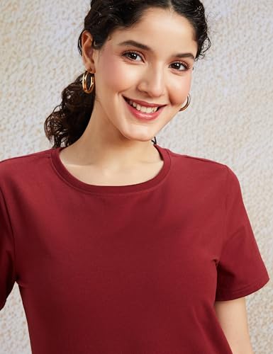 Image of Amazon Brand - Symbol Women Cotton Stretch Regular Fit Round Neck Half Sleeve T-Shirt (Available in Plus Sizes)