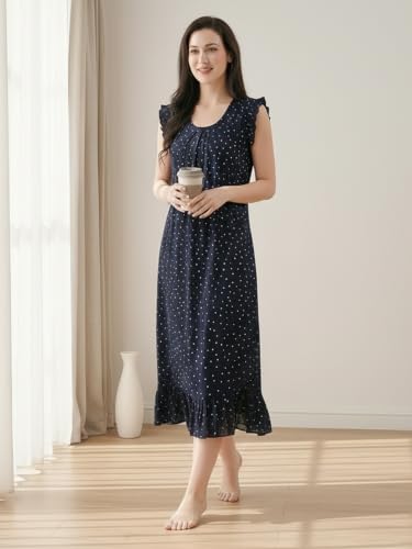 Image of CLOUD SOFT Women's Viscose Blend Comfort Short Nighty with Side Pockets | Soft Printed Short Night Dress for Everyday Wear | Easy to Wear (CS5001)