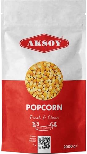 AKSOY Popping Corn Kernels - 2KG | Popcorn Seeds for Stovetop, Microwave & Air Popper | Freshly Harvested Corn for Delicious Homemade Popcorn Snacks... (Packaging may vary)