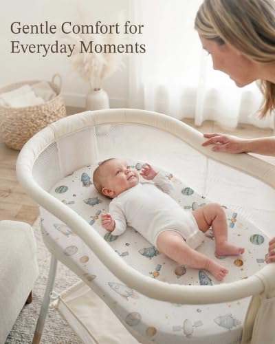 Image of Bassinet Sheets for Baby Girls Boys 2 Pack, Fitted Baby Mattress Sheet for Rectangle, Oval, Hourglass Bassinet Mattress, Breathable Cozy & Universal Fit (Stellar Adventure, Bassinet Sheet)