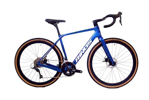Rinos Sandman 1 Bici Gravel in Carbonio | SORA, 18 Velocità | Telaio in Carbonio T800 | 9,8 kg | Freni a Disco | Pneumatici CST 700x40C (Blu, XL (58cm))