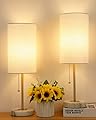 JUNNAI Small Table Lamp, Bedroom Lamps Set of 2, 3 Way Dimmable Bedside Lamps with Marble Base & Linen Shade &Pull Chain Nightstand Lamps 18.5 Inches Desk Lamps for Living Room(Bulbs Included)