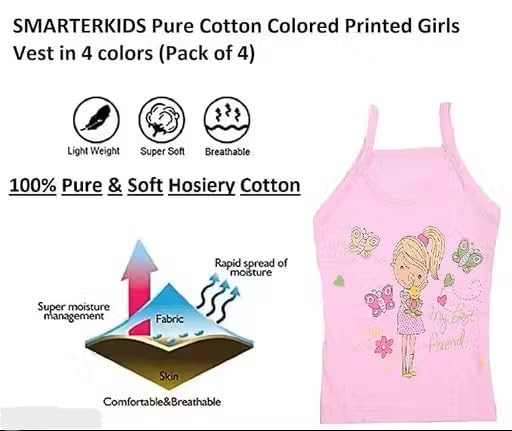 Image of Girls Kids Cindrella & Friends Printed Girl Vest| 100% Cotton| Skin Friendly | Lightweight | Sleeveless Design | Best for School Girls Pack of 6 - Assorted