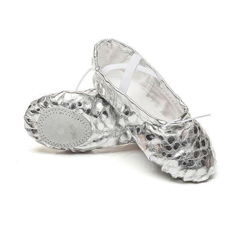 MSMAX Child Leather Ballet Practice Flats Yoga Party Performa Slippers Silver 6 M US Toddler
