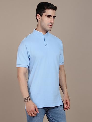 Image of Dennis Lingo Men's Cotton Solid Stand Collar Regular Fit T-Shirt