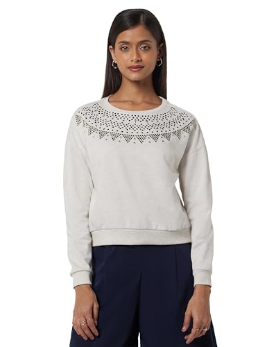 Image of Max Polyester Women Embellished Drop Shoulder Round Neck Sweatshirt