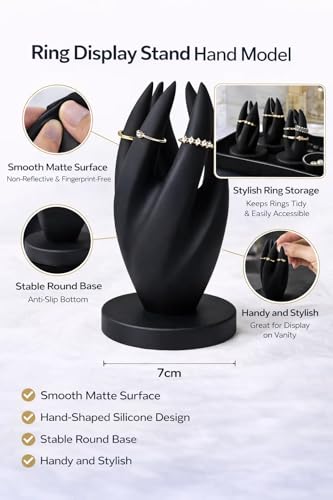 Image of Premium Black Hand Ring Holder Stand | 3D Printed Jewelry Display for Rings | Durable Lightweight Plastic Organizer | Space Saving Ring Stand for Home, Shop, Exhibition & Dressing Table(Black Color)