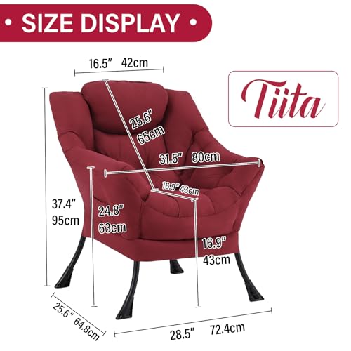 Image of Tiita Lazy Chair, Red Modern Large Accent Armchair, Comfy Leisure Sofa Reading Chair for Bedroom, Living Room, Dorm Rooms, Garden and Courtyard, Red