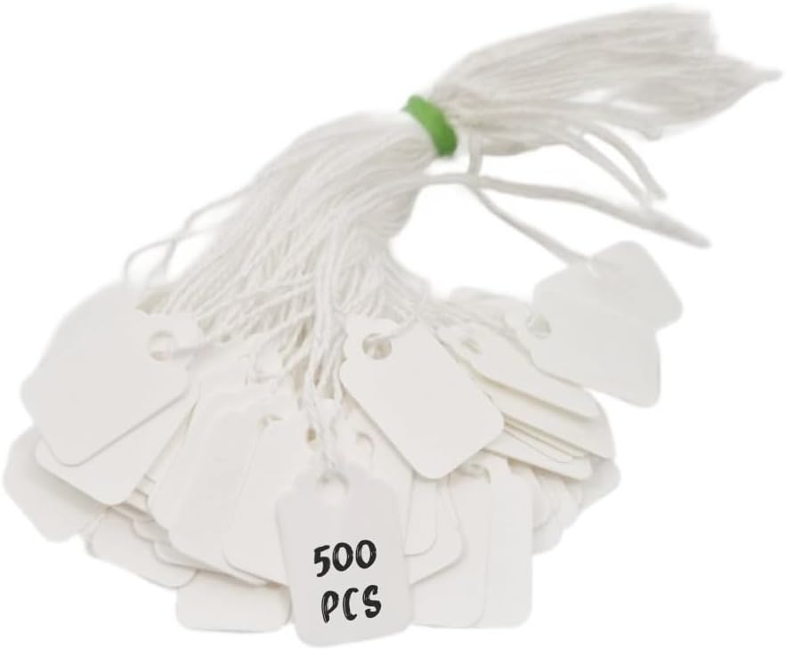 Swift Strung Tags White Card Clothing Parcel Label String Hanging Gift Swing Tickets Kraft Hang Price Labelling 29mm x 20mm (Pack of 500)