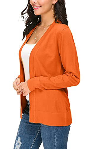Women's Knit Cardigan Open Front Sweater Coat Long Sleeve (Orange, X_L) #TOP4