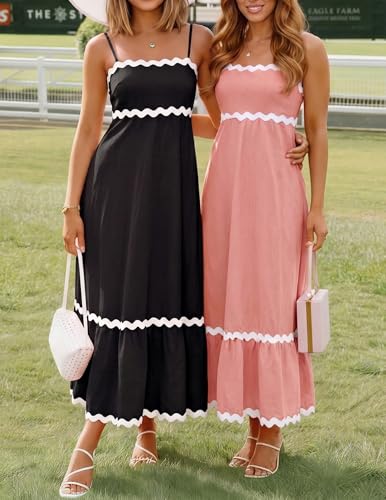 Image of ZESICA Women's 2026 Summer Spaghetti Straps Sleeveless Backless Sundress Flowy Smocked Lace Swing A Line Midi Dress
