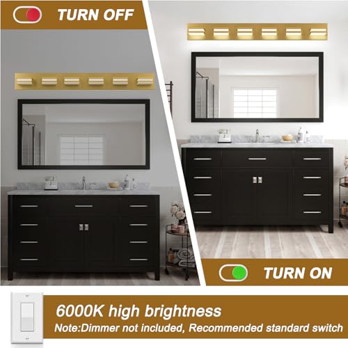 Image of IZORRO LED Modern Bathroom Lights Fixtures(8-Light,Dimmable,360Rotate),Brushed Glod Acrylic Wall Lighting,Vanity Lights for Bathroom Over Mirror - 6000k 48In (No Assembly Required)