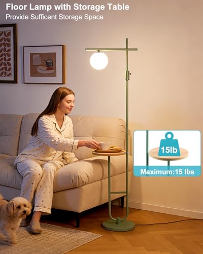 Image of Lightdot Floor Lamps with Storage Table 66IN Black Dimmable, Modern Standing Tall Lamp with Milky White Globe Lampshade, Cross-Shaped Lamp Head and U-Pole Base Style for Living Room /Bedroom /Office