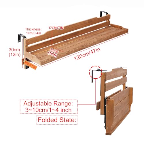 Table de balcon pliable en bois suspendue à fixation réglable - 3