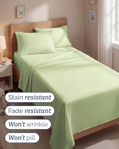 Image of Twin 4 Piece Bed Sheet Set - Breathable & Cooling Sheets - Light Sage Green | Ultra Soft Hotel Luxury Bedding Set with 8-16 Inch Deep Pockets, 1 Flat & 1 Fitted Sheet & 2 Pillowcases, Wrinkle & Fade Free
