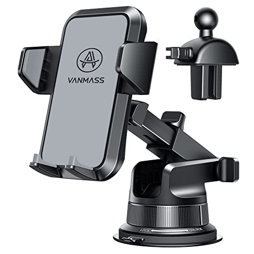 VANMASS Heavy Duty Car Phone Holder Mount【Big & Heavy Phones Friendly】 2022 Cell Phone Holder Car Dashboard Windshield Vent Compatible with iPhone 13 12 11 Pro Max X 8, Galaxy s20 Note 10 9