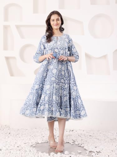Image of SAVI Blue Cotton Printed Tiered Dress